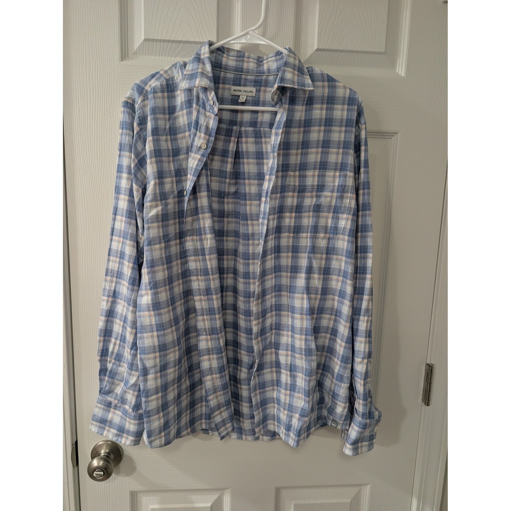 Peter Millar, Mens‎ M, 100% Cotton, Blue Plaid Button Down, Lightweight